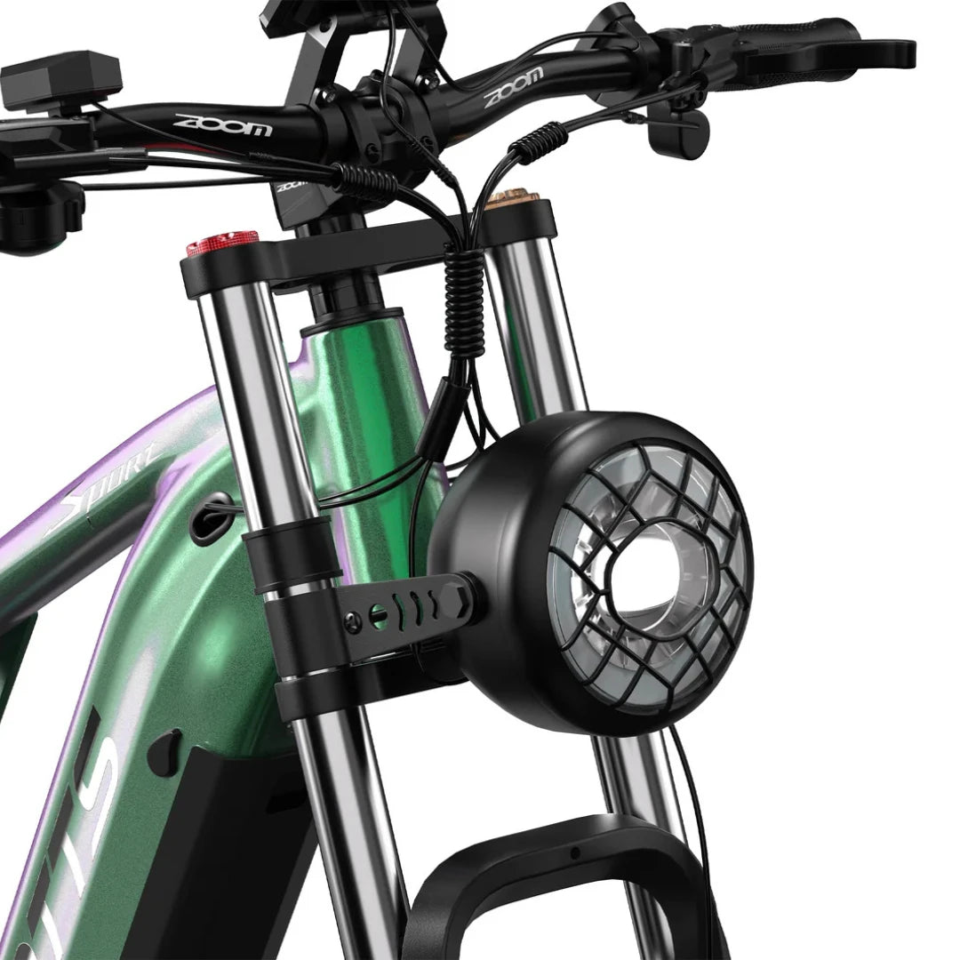 Electric Bike Duotts E26, highlights sleek design, sturdy frame, integrated headlight, modern color finish.
