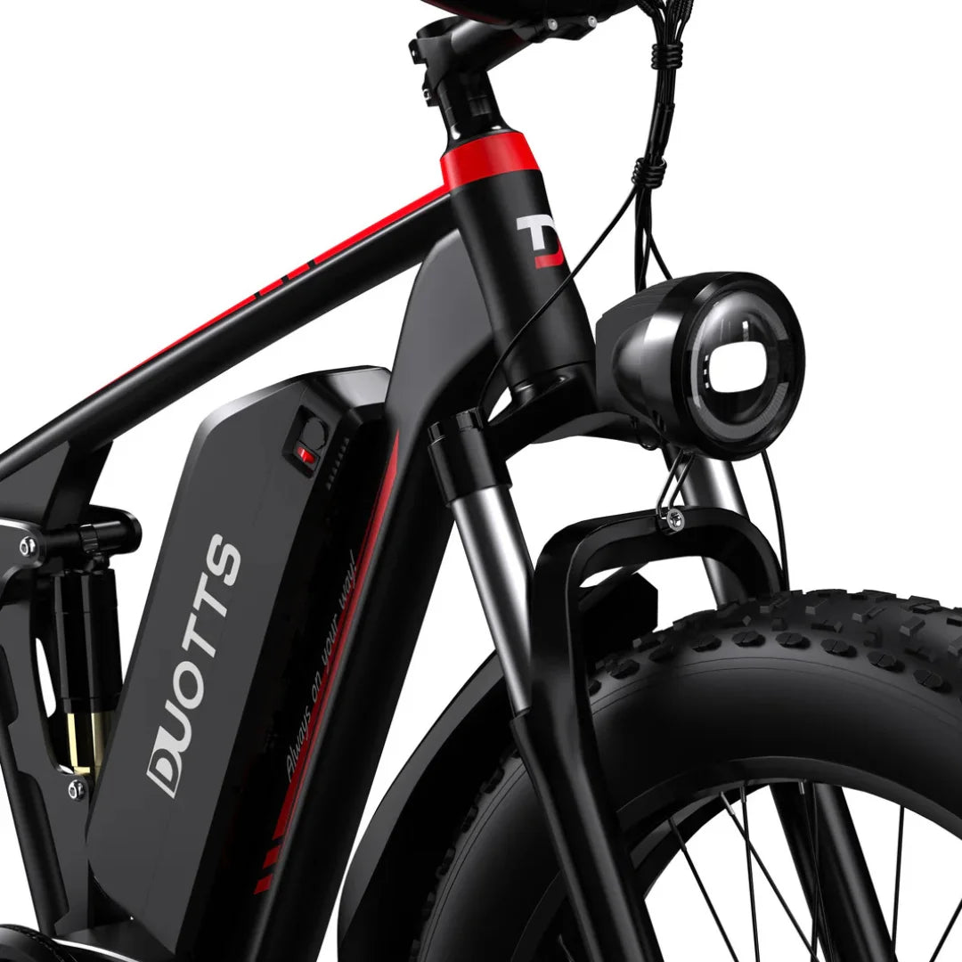 Electric Bike Duotts S26 features a sleek design, sturdy frame, integrated battery, and bright front light.