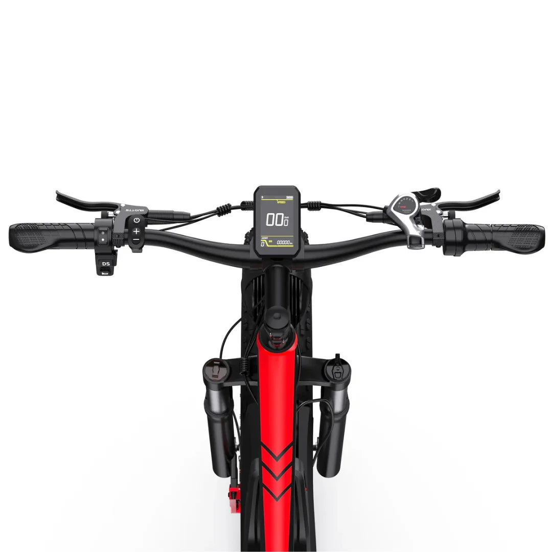 Electric Bike Duotts S26 features a sleek handlebar design with a digital display, control grips, and levers.