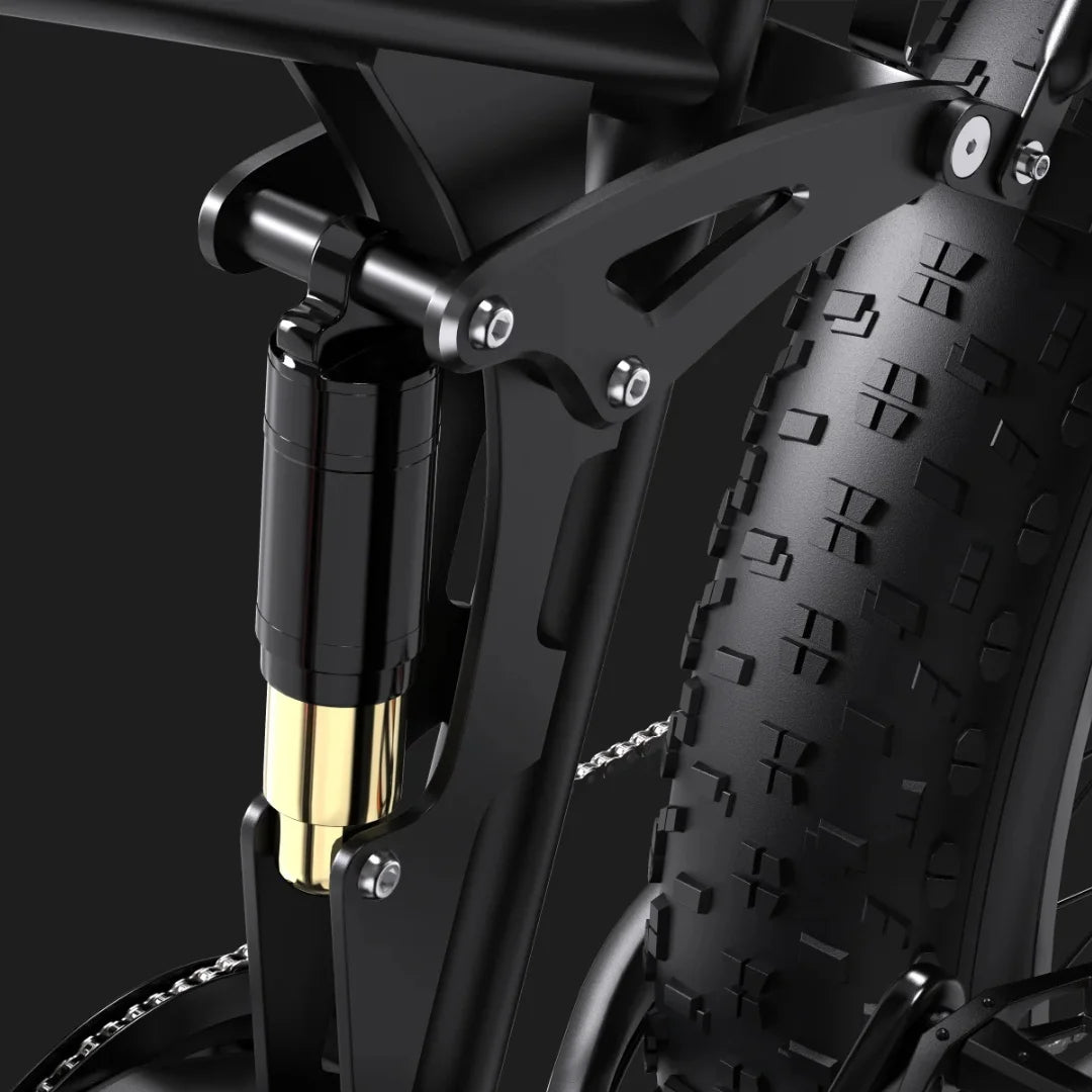 Electric Bike Duotts S26 features a robust rear suspension system and a durable fat tire for enhanced stability.