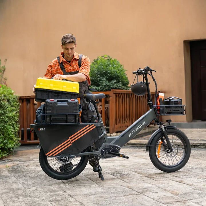Electric Bike Engwe Le20 features a sleek design, equipped with storage boxes for practicality and convenience.