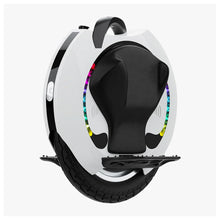Electric Unicycle Kingsong 16s features a sleek white design, vibrant LED lights, and a comfortable seat.