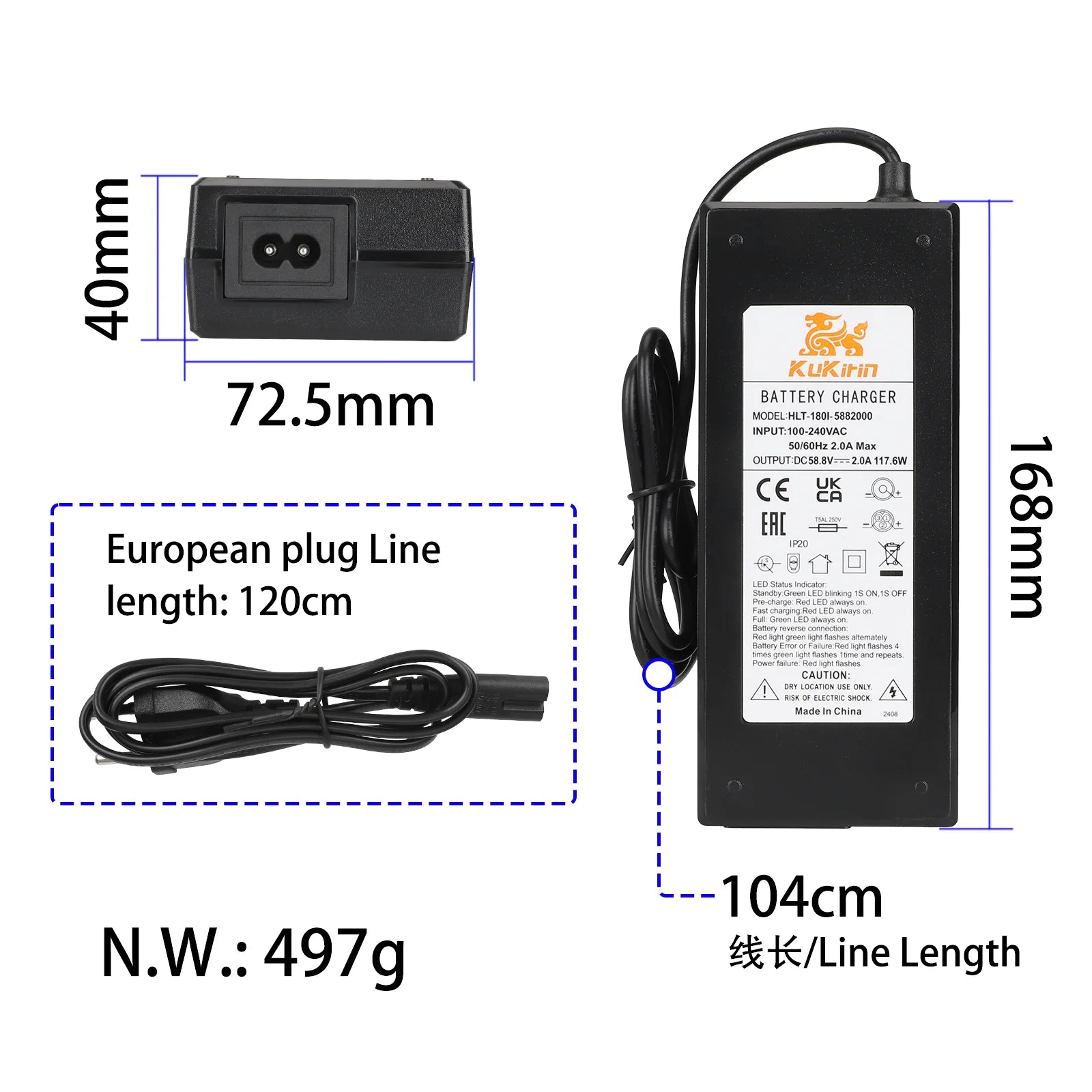 Originalni polnilec 58.8V 2A za električni skiro KuKirin G2 Master 2025