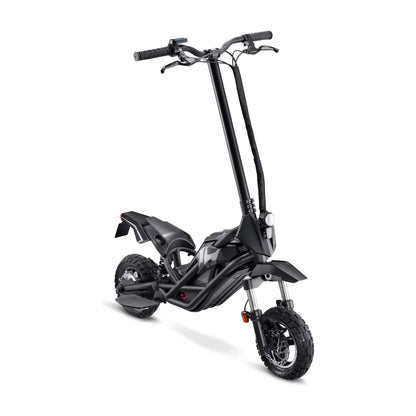 Električni skiro Acer Predator Extreme Pes017, ki se ponaša z elegantnim črnim dizajnom in robustnimi pnevmatikami.