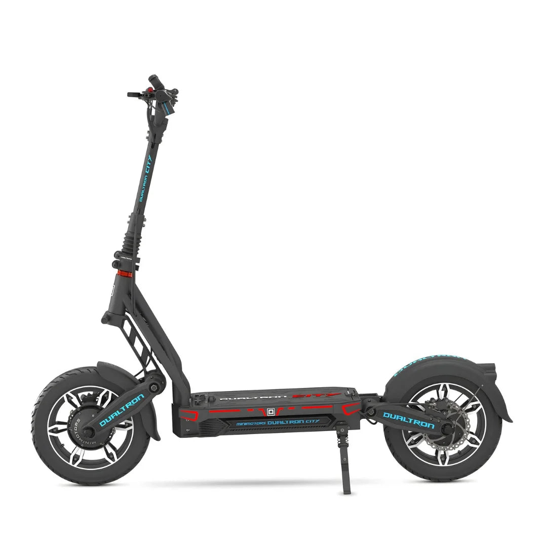 Electric Scooter Dualtron City features a sleek and modern design, equipped with sturdy wheels and an adjustable height.