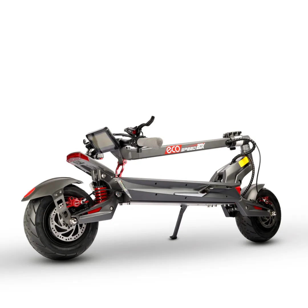 Električni skiro Eco Speed 20x v elegantni, zloženi obliki s sodobnim okvirjem in velikimi pnevmatikami.