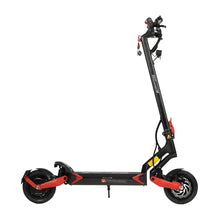 Električni skiro Eco Speed 9x, z elegantnim črno-rdečim dizajnom, stoji pokonci.