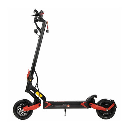 Stranski pogled električnega skiroja Eco Speed 9x, ki se ponaša z elegantnim črno-rdečim dizajnom.