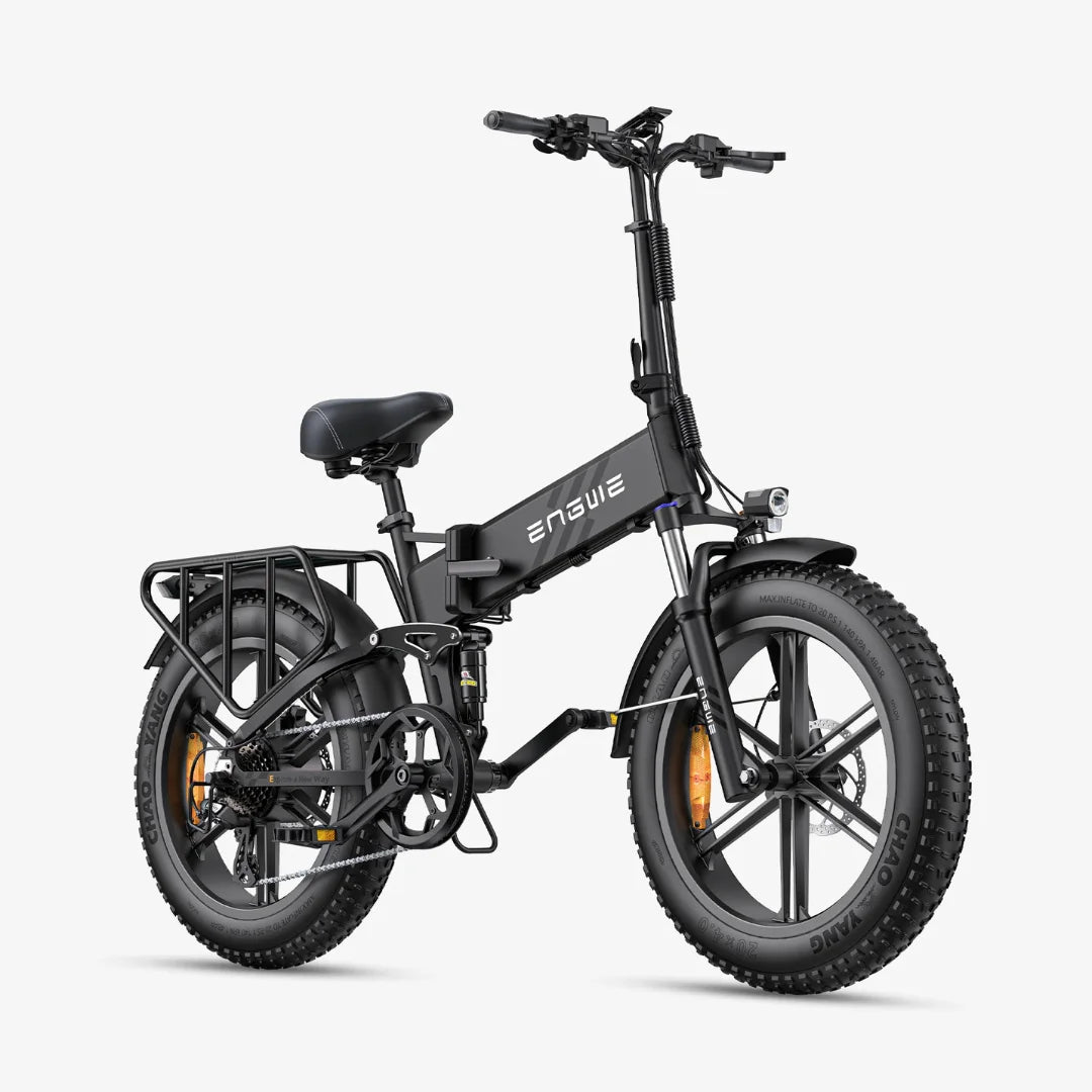 Električno kolo Engwe Engine Pro 2.0 z elegantnim dizajnom in debelimi pnevmatikami, pripravljeno na avanturo.