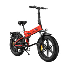 Rdeče Električno Kolo Engwe Engine X z debelimi pnevmatikami in elegantnim dizajnom.