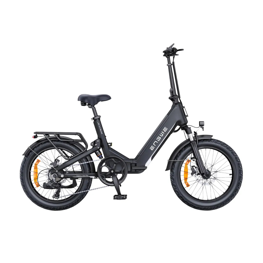 Električno kolo Engwe L20 3.0 Boost, odlikuje ga elegantna črna oblika in kompaktno ogrodje.