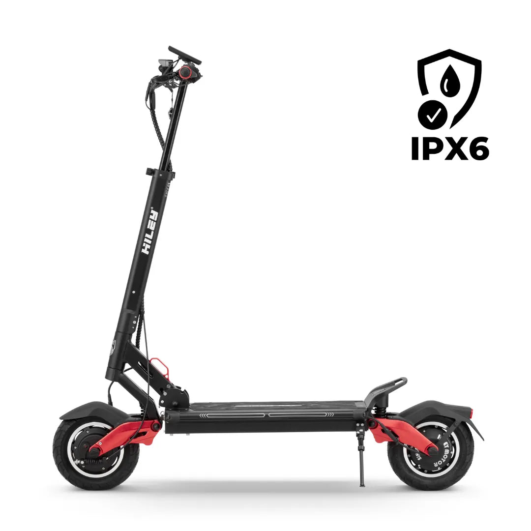 Stranski pogled električnega skiroja Hiley Tiger Max Gtr, ki se ponaša z elegantnim dizajnom in oceno IPX6.