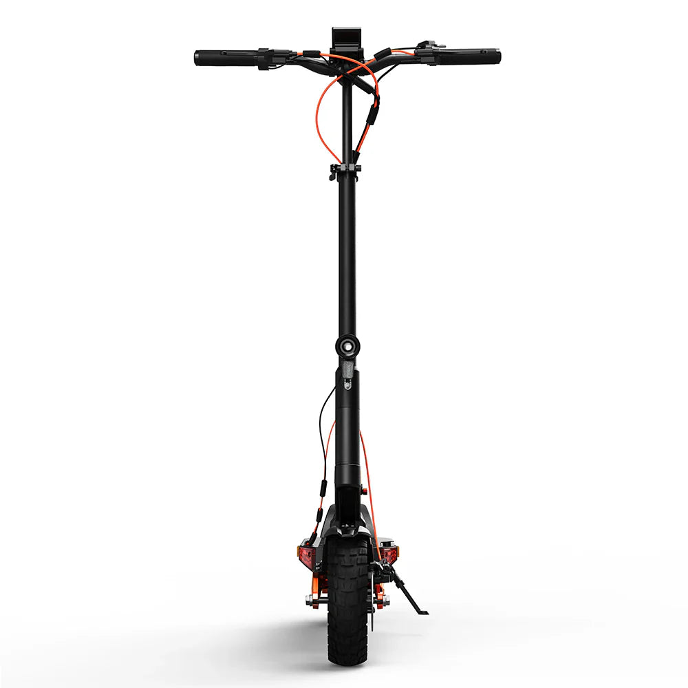 The product is a Joyor T6 electric scooter. The image shows the front of the scooter, which has a robust construction, wide handlebars, and thick tires, suggesting its suitability for riding on various terrains. The visible cables on the handlebars might indicate that it is a model with additional functionalities.