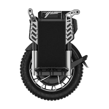 Izdelek na sliki je električni monocikel, model Kingsong F22 Pro. Na sliki je prikazan zgornji del monocikla, ki vključuje široko gumo in robustno konstrukcijo, kar nakazuje na njegovo primernost za različne terene. Vidni so tudi nosilni elementi in površina za stopala, kar omogoča udobno vožnjo.