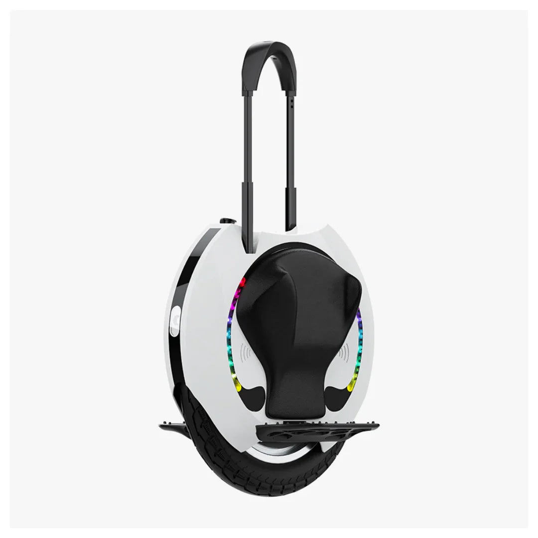 Izdelek je električni unicycle, znamke Kingsong, model 16S. Na sliki je vidna bela enoslednica s črnim sedežem in ročajem, ki omogoča lažje prenašanje. Kolesa so opremljena s svetlobnimi elementi, ki dodajajo estetski pridih.