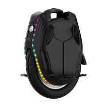 Eleganten črn električni monocikel Kingsong 16x s pisanimi LED lučmi in robustno pnevmatiko.