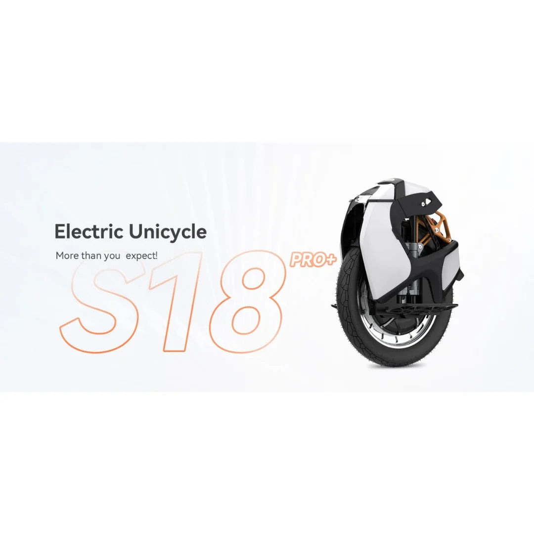Slika električnega monocikla Kingsong S18 Pro Plus, ki prikazuje njegovo elegantno obliko in lastnosti.