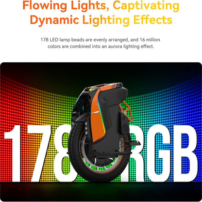 Electric Unicycle Kingsong S19 Pro features 178 LED lights, offering vibrant colors and dynamic lighting effects.