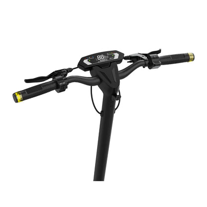 Izdelek je električni skiro, znamke Kingsong, model N14. Na sliki je prikazan del krmila skiroja, kjer so vidni ročaji, zaslon s podatki o hitrosti in prevoženi razdalji ter kontrolni elementi za upravljanje. Celoten dizajn je eleganten in sodoben, kar nakazuje na funkcionalnost in udobje pri vožnji.