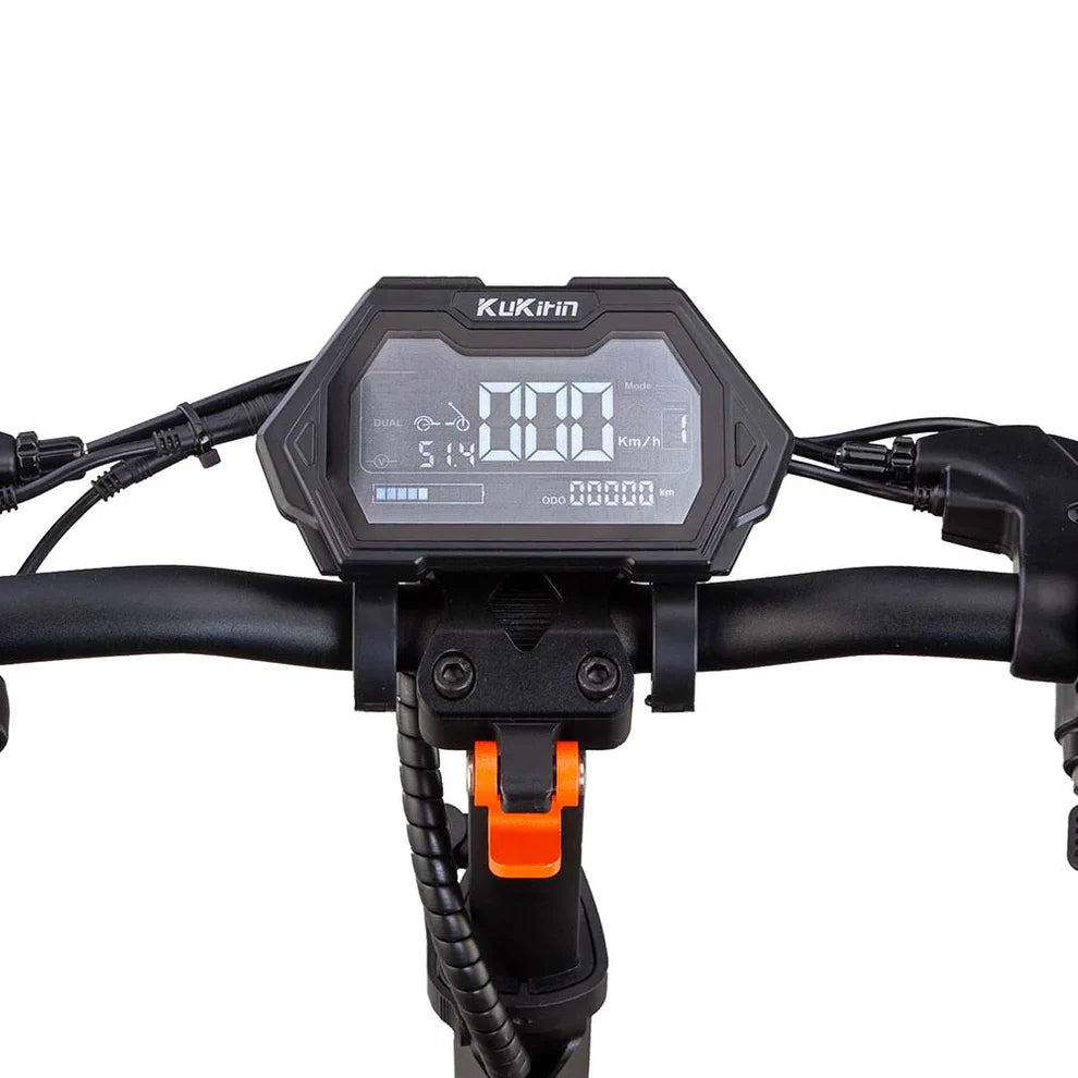 Electric Scooter Kukirin G2 Master features a digital display for speed, mode, and odometer readings.