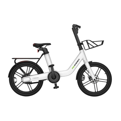 Izdelek je električno kolo, znamke MS Energy, model Pulse Urban C20. Na sliki je vidno kolo v beli barvi z modernim dizajnom, ki vključuje široke pnevmatike in udoben sedež. Kolo ima tudi nosilec na zadnjem delu, kar omogoča prevoz manjših predmetov. Roke krmila so ergonomsko oblikovane, kar prispeva k udobni vožnji.