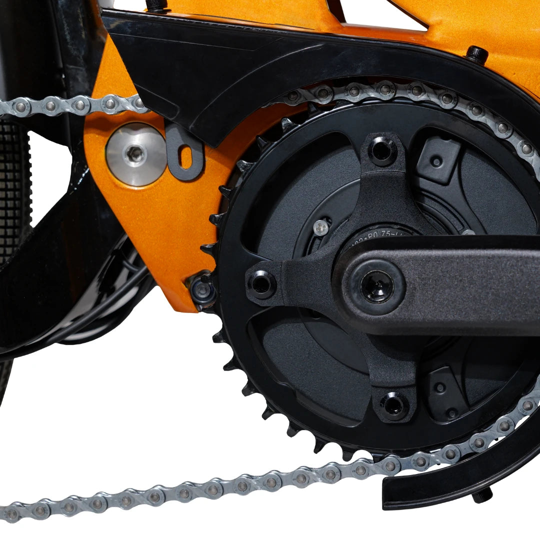 Electric Bike Ms Energy Suv C502 features a sturdy black and orange chainring, designed for high performance.