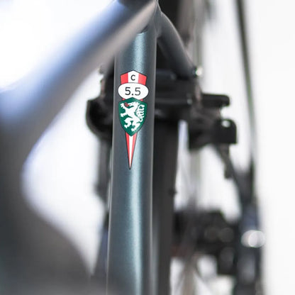 Od blizu posnet okvir, ki prikazuje logotip: Electric Bike Puch C 5 5.