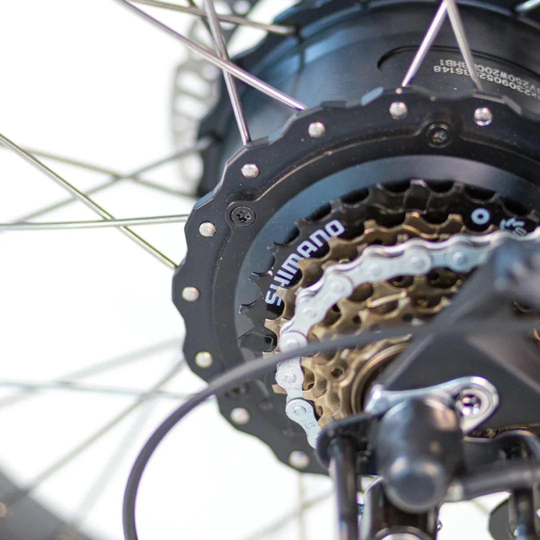 Od blizu posnet sistem Shimano prestav na električnem kolesu Tomos Flexer.