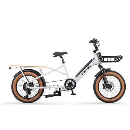 Električno kolo Tomos Cargo Fat 2 Longtail z elegantnim dizajnom in širokimi pnevmatikami, idealno za prevoz tovora