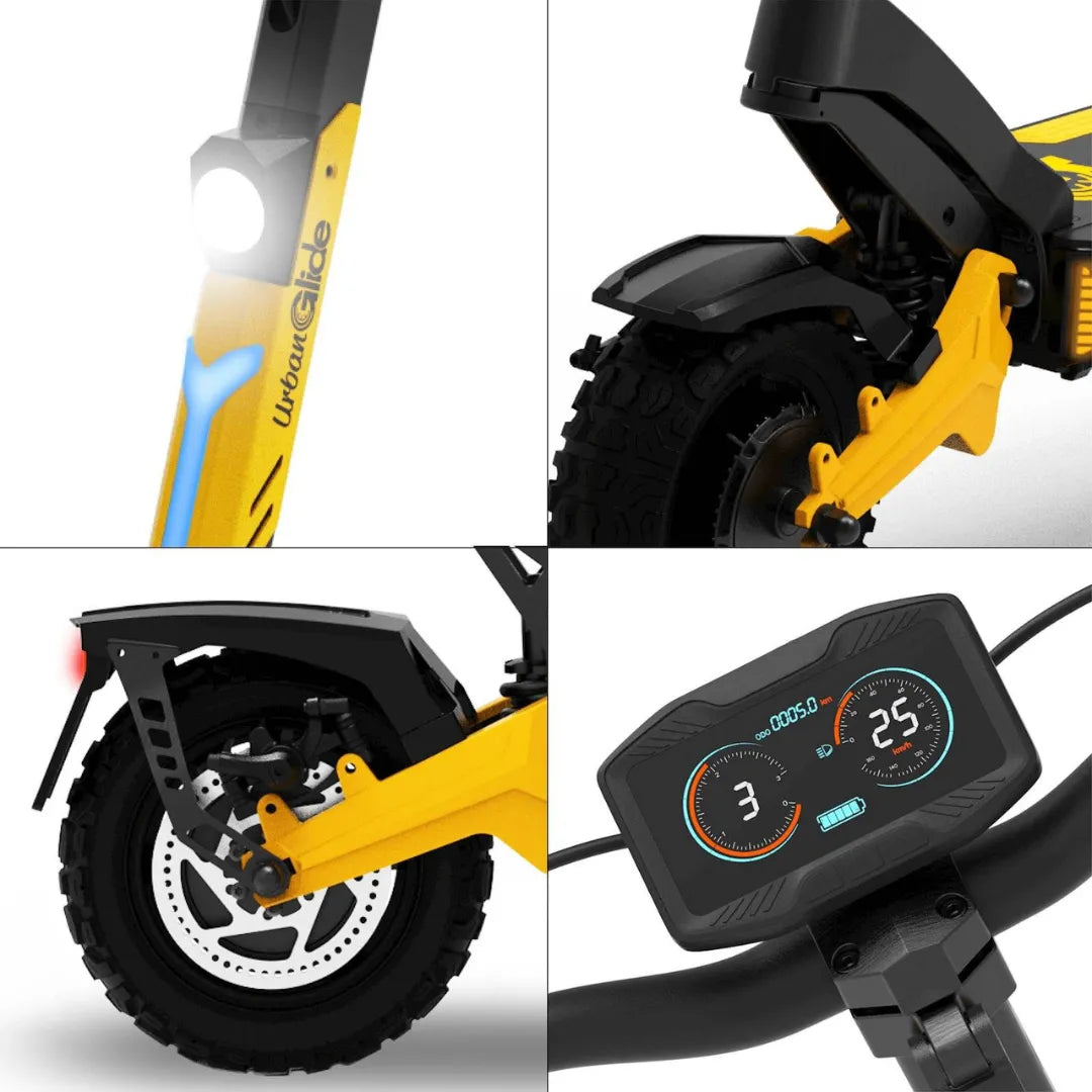 Električni skiro Urbanride 1000gt z LED lučjo, robustnimi pnevmatikami in digitalnim zaslonom.