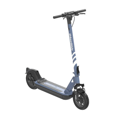 Električni skiro Urbanride 100 City v modri barvi, odlikuje ga eleganten dizajn in robustna kolesa.