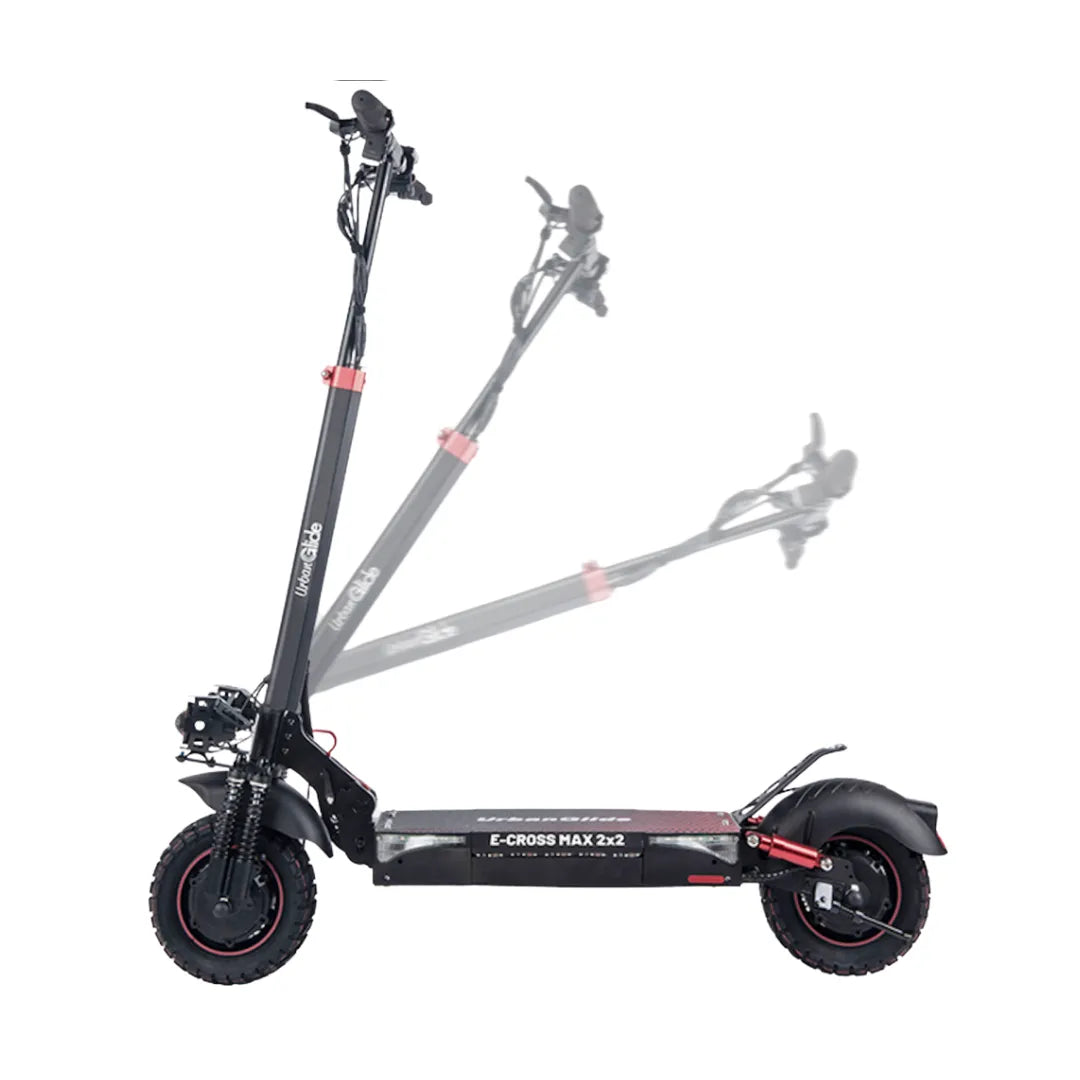 Električni skiro Urbanride E Cross Max 2x2, ki se ponaša z elegantno obliko in zložljivim okvirjem.