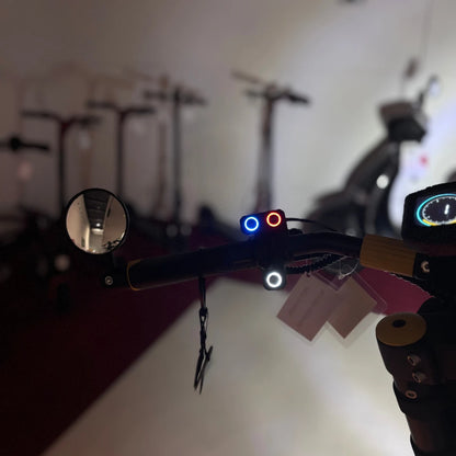 Electric Scooter Vsett 11 Super features illuminated handlebar controls and a rearview mirror for safety.