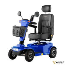 Modri električni mobilni voziček Veleco Jumpy z udobnim sedežem in krmilom.