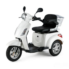 Električni mobilni voziček Veleco ZT15 v beli barvi, z košaro in udobnim sedežem.