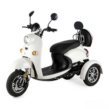 Electric Mobility Scooter Veleco Zt63 features a sleek white design, comfortable seating, and three wheels for stability.