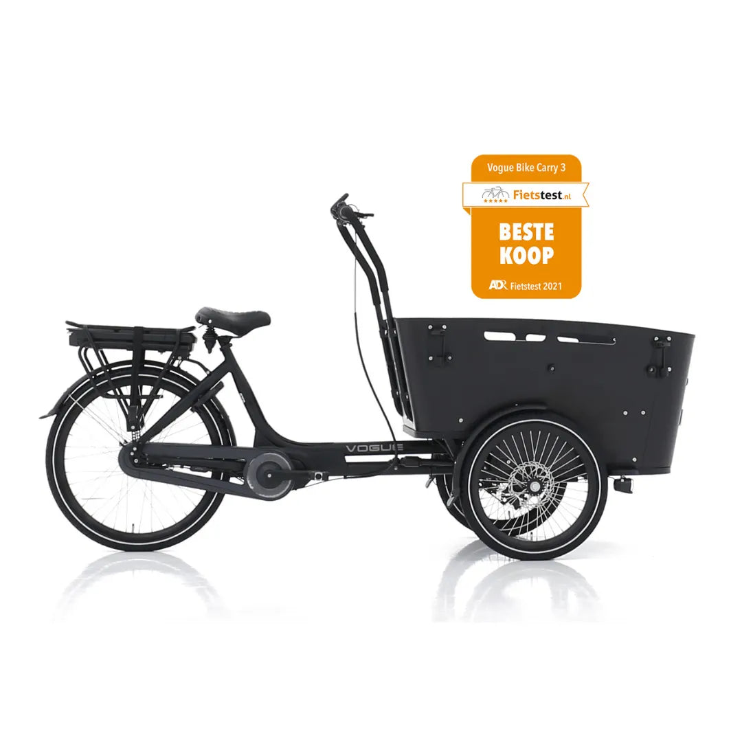 Električno kolo Vogue Cargo 3 z veliko tovorno škatlo in nalepko nagrade Beste Koop.