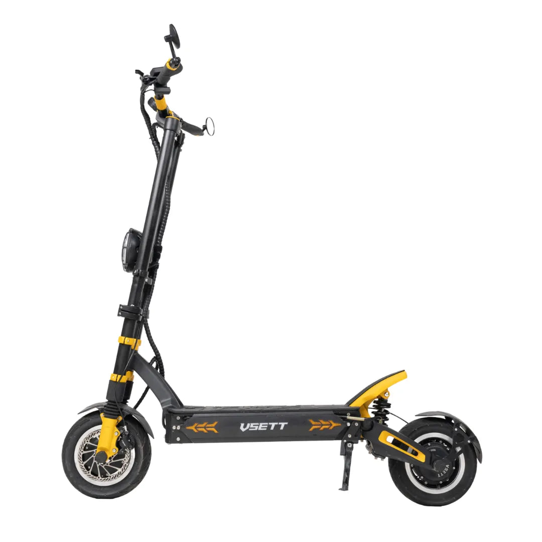 Stranski pogled električnega skiroja Vsett 11 Super, ki se ponaša z elegantnim dizajnom in robustnimi kolesi.