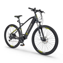 Električno kolo Ecobike Sx 5 v črni barvi z zelenimi poudarki, ima debele pnevmatike in robusten okvir.
