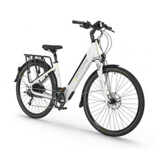Electric Bike Ecobike X Cross features a sleek white frame, comfortable seat, and sturdy wheels for versatile riding.