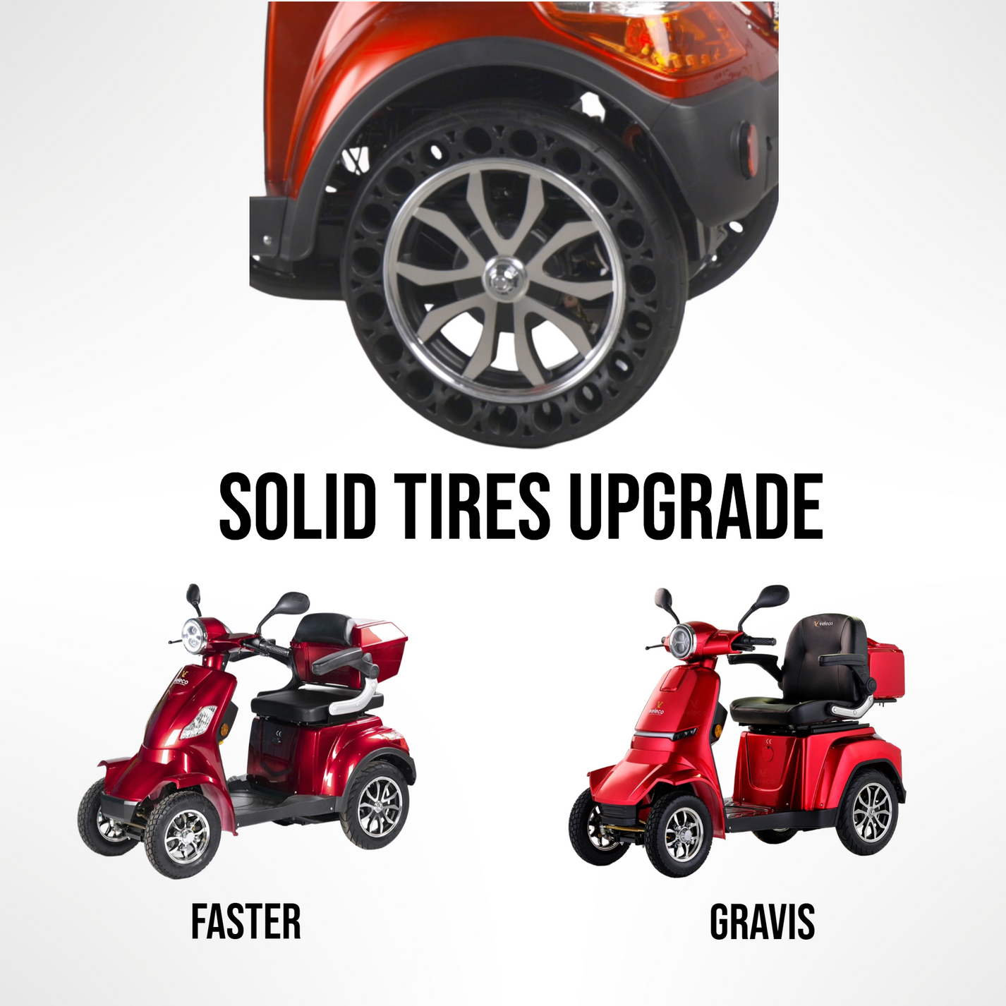 Nadgradnja trdnih pnevmatik – Veleco Faster, Veleco Gravis