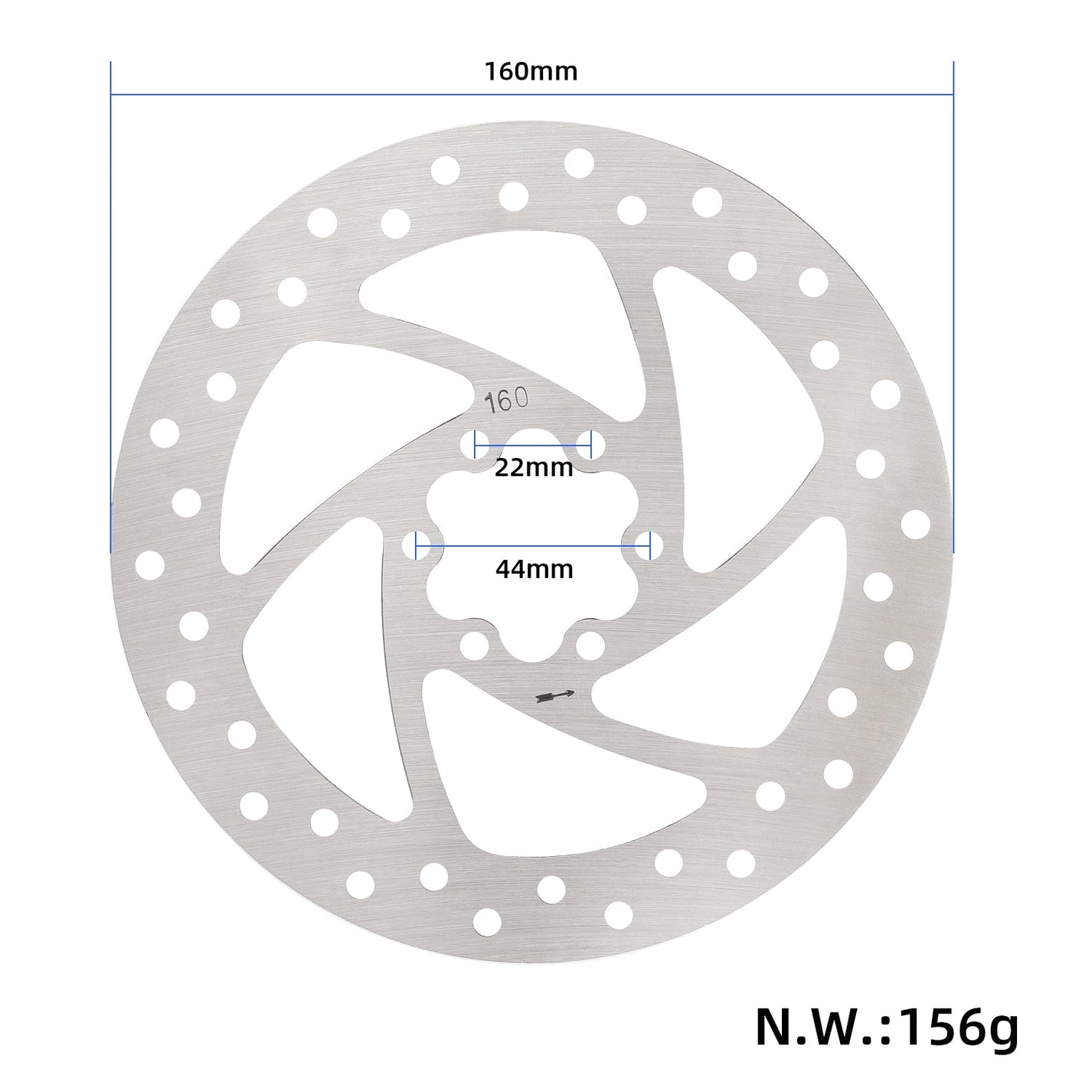 Zavorni disk 160 mm s 6 luknjami in razmikom 44 mm za električni skiro ali kolo