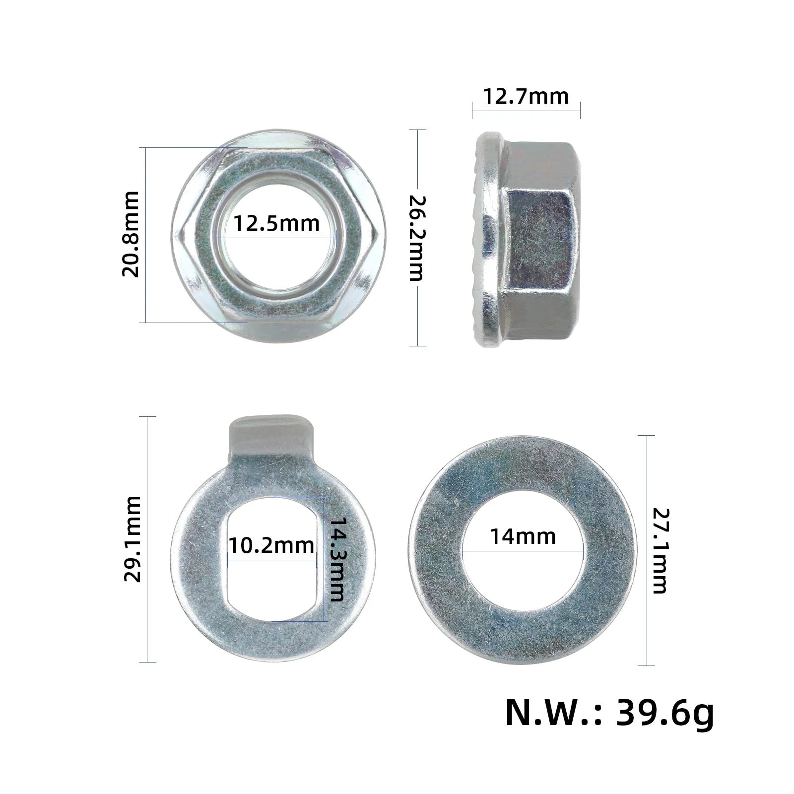 Vijak z matico 14 mm za motor Kukirin G2/G3/G4